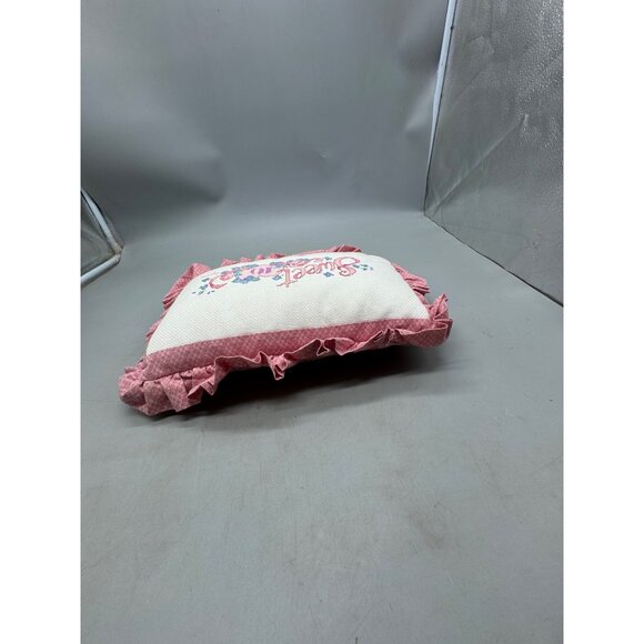 Handmade Cross-Stitched Sweet 16 Lynne Pillow With Pink Ruffled Edges & Floral D - Picture 7 of 8